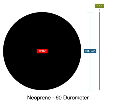 Neoprene - 60 Durometer -  1/8" Thick - Ring Gasket - .5625" ID - 30.75" OD