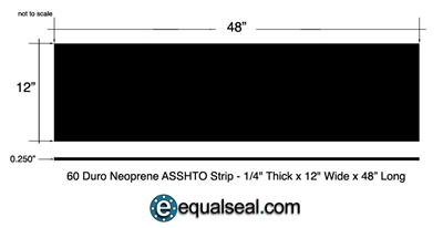 Neoprene 60 Duro AASHTO Grade - 1/4" Thick x 12" wide x  48" Long
