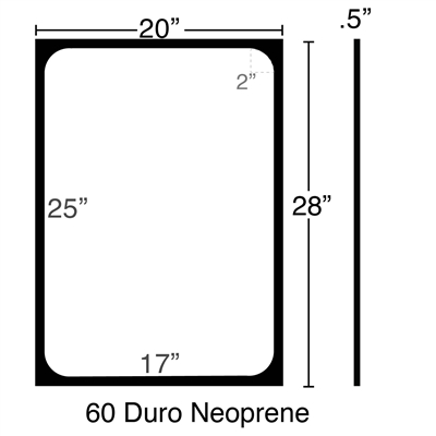 Neoprene 60 Durometer - 1/2" Thick x 20" x 28" OD - 1.5" CS Custom Frame Gasket