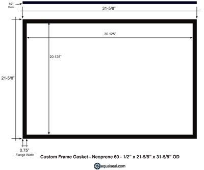 Neoprene 60 Durometer Custom Frame - 1/2" Thick x 21.625" x 31.625" OD