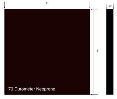 Neoprene  70 Durometer - 1/2" Thick x 6" x 6" with PSA one side