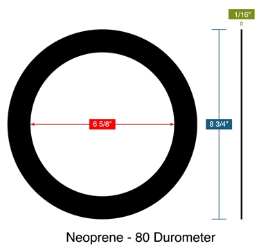 Neoprene - 80 Durometer -  1/8" Thick - Ring Gasket - 150 Lb. - 6"