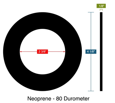 Neoprene - 80 Durometer -  1/8" Thick - Ring Gasket - 150 Lb. - 2"