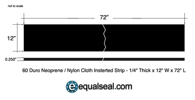 Neoprene / Nylon Cloth Insert 60 Duro - 1/4" Thick x 12" Wide x 72" Long