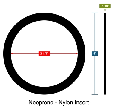 Neoprene - Nylon Insert - Ring Gasket -  1/16" Thick - 3.25" ID - 4" OD