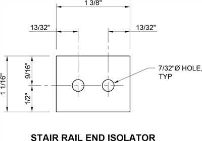 Neoprene - 60 Durometer - .062" Thick - 1.062" x 1.375" Stair Rail Isolator