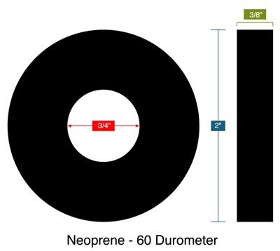 Neoprene - 70 Durometer - Ring Gasket -  3/8" Thick - .75" ID - 2" OD - 7M-004384
