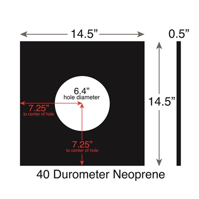 Neoprene - 40 Durometer Pad -  1/2" Thick - 14.5" Square - 6.4" ID