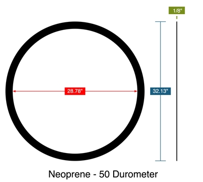 Neoprene - 50 Durometer -  1/8" Thick - Ring Gasket - 28.78" ID - 32.13" OD
