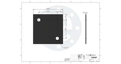 Neoprene - 60 Durometer -  1/8" Thick - 8" x 8" - Holes per Drawing  NJ17021 END POST PAD