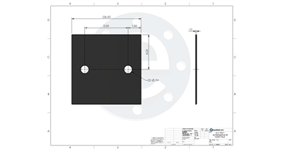 Neoprene - 60 Durometer -  1/8" Thick - 8" x 8" - Holes per Drawing  NJ17021 INTERMEDIATE POST PAD