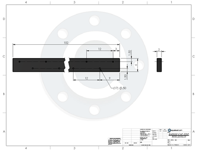 Neoprene - 60 Durometer - 2" Thick - 6" x 102" with (17) 1/2" BH