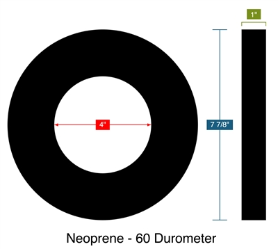 Neoprene - 60 Durometer - 1" Thick - Ring Gasket - 4" ID - 7.875" OD