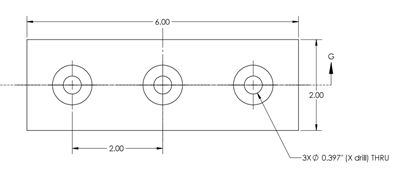 Neoprene - 70 Durometer - 1" Thick - 2" x 6" - with 3 3/8" Through Holes