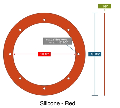 Red Silicone Custom Gasket - 50 Durometer - 1/8" Thick x 10.13" x 13.38"