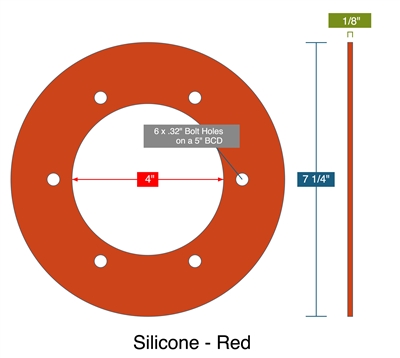 Red Silicone Custom Gasket - 50 Durometer - 1/8" Thick x 4" x 7.25"