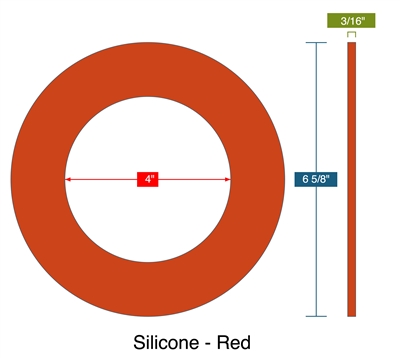 Red Silicone Custom Gasket - 50 Durometer - 3/16" Thick x 4" ID x 6.625" OD