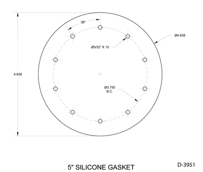 Red Silicone Ring Gasket - 60 Durometer - 1/8" Thick x 5" Per Drawing 3591