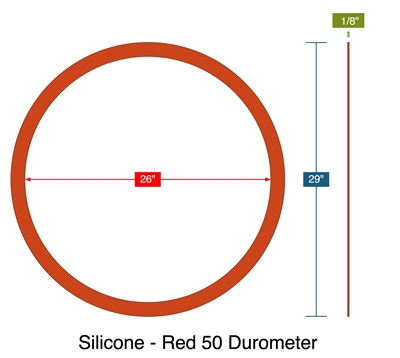 Silicone - Red 50 Durometer -  1/8" Thick - Ring Gasket - 26" ID - 29" OD
