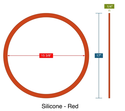 Silicone - Red - 50 Durometer - Ring Gasket -  1/4" Thick - 15.375" ID - 17" OD