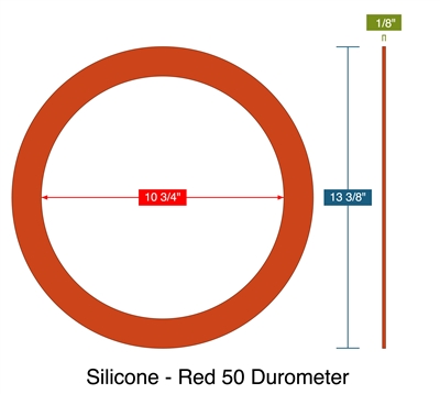 Silicone - Red 50 Durometer -  1/8" Thick - Ring Gasket - 150 Lb. - 10"