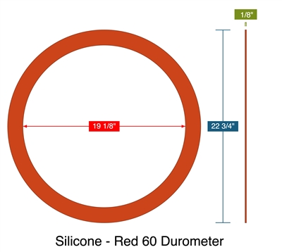 Silicone - Red 60 Durometer -  1/8" Thick - Ring Gasket - 19.125" ID - 22.75" OD