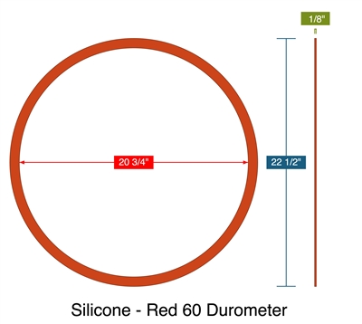Silicone - Red 60 Durometer -  1/8" Thick - Ring Gasket - 20.75" ID - 22.5" OD