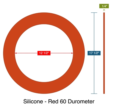 Silicone - Red 60 Durometer -  1/4" Thick - Ring Gasket - 12.5" ID - 17.5" OD