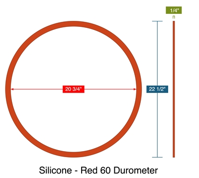 Silicone - Red 60 Durometer -  1/4" Thick - Ring Gasket - 20.75" ID - 22.5" OD
