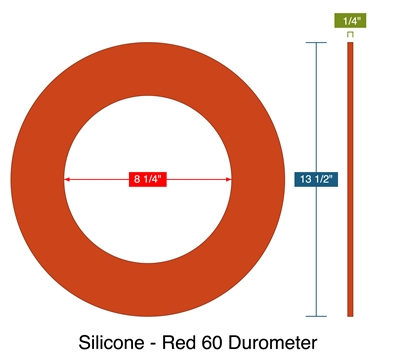 Silicone - Red 60 Durometer -  1/4" Thick - Ring Gasket - 8.25" ID - 13.5" OD