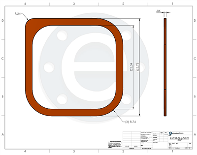 Silicone - 60 Durometer -  1/16" Thick - Square Cup Seal Gasket - 2.34" - 2.73" Per Drawing
