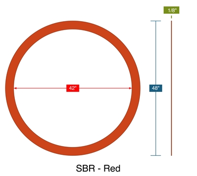 SBR - Red -  1/8" Thick - Ring Gasket - 150 Lb./150 Lb. Series A/600 Lb. Series A/600 Lb. Series B - 42"