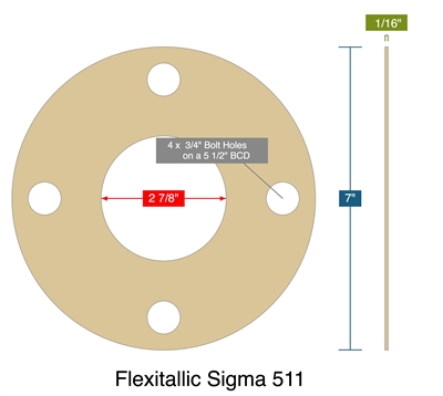 Flexitallic Sigma 511 -  1/16" Thick - Full Face Gasket - 150 Lb. - 2.5"