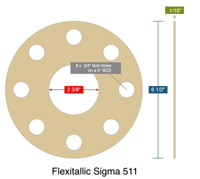 Flexitallic Sigma 511 -  1/16" Thick - Full Face Gasket - 300 Lb./400 Lb./600 Lb. - 2"