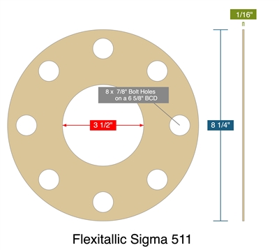 Flexitallic Sigma 511 -  1/16" Thick - Full Face Gasket - 300 Lb./400 Lb./600 Lb. - 3"
