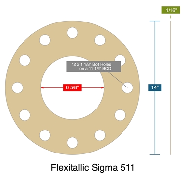 Flexitallic Sigma 511 -  1/16" Thick - Full Face Gasket - 600 Lb. - 6"