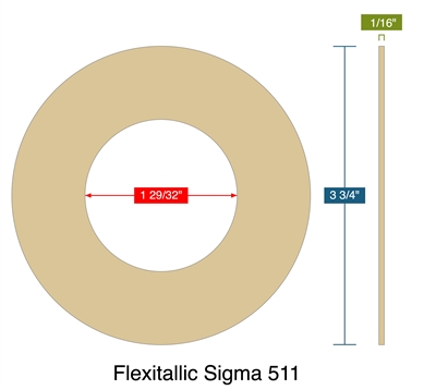 Flexitallic Sigma 511 -  1/16" Thick - Ring Gasket - 300 Lb./400 Lb./600 Lb. - 1.5"