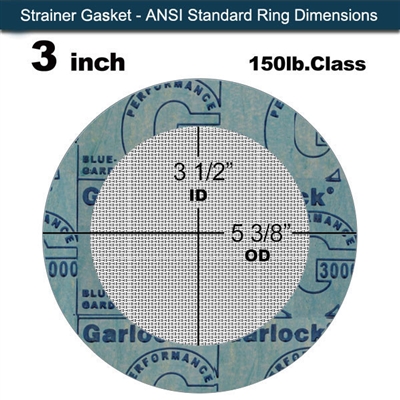 Dual Mesh Strainer Gasket - 3" Ring - 150 Lb. - Garlock Blue-Gard 3000 - 40/100 Mesh