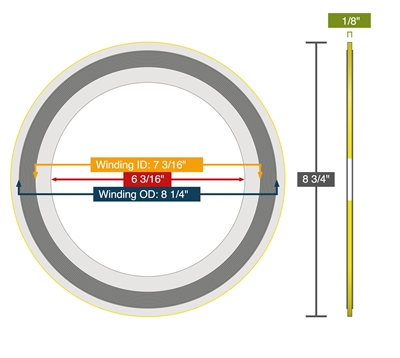 Equalseal Spiral Wound Gasket - 304 Stainless Steel - 304 Stainless Steel winding - PTFE Filler - 304 Stainless Steel - 150 Lb. - 6"