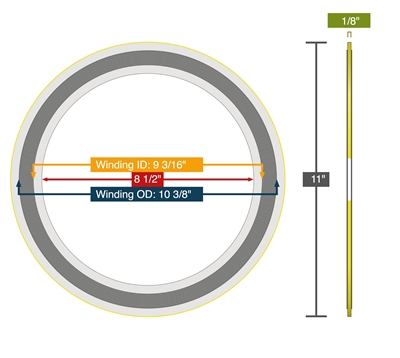 Equalseal Spiral Wound Gasket - 304 Stainless Steel - 304 Stainless Steel winding - PTFE Filler - 304 Stainless Steel - 150 Lb. - 8"