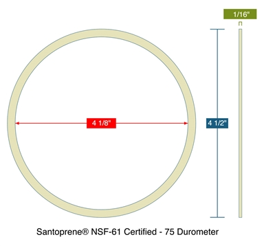 55 Duro SantopreneÂ® NSF-61 Ring Gasket - 1/16" Thick x 4.125" ID x 4.5" OD