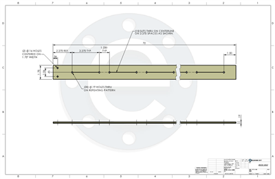 Gum Rubber - 40 Durometer - .188" Thick - 1.75" x 72" with Holes and Slots Per Drawing