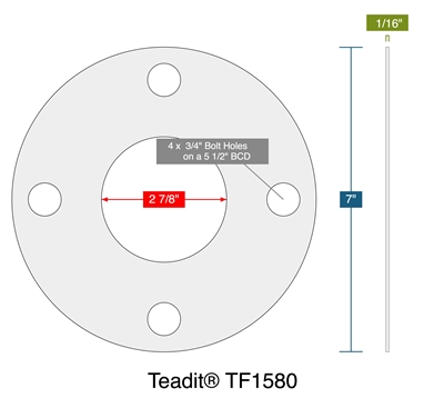 Teadit TF1580 - Cleaned for O2 Service-  1/16" Thick - Full Face Gasket - 150 Lb. - 2.5"