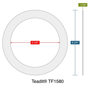 Teadit TF1580 -  1/16" Thick - Ring Gasket - 150 Lb. - 6" - Cleaned for O2 Service