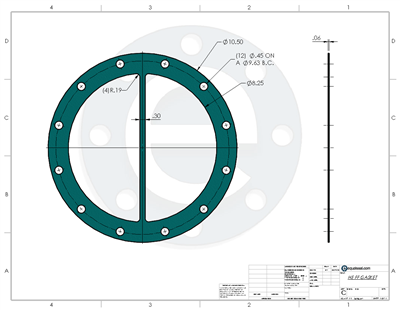 Thermoseal Klingersil C-4401 -  1/16" Thick - Full Face Gasket - 8.25" ID - 10.5" OD - 12 x .45" Holes on a 9.625" Bolt Circle Diameter with center rib