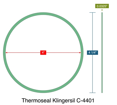 Thermoseal Klingersil C-4401 - Ring Gasket - 0.0325" Thick - 4" ID - 4.25" OD