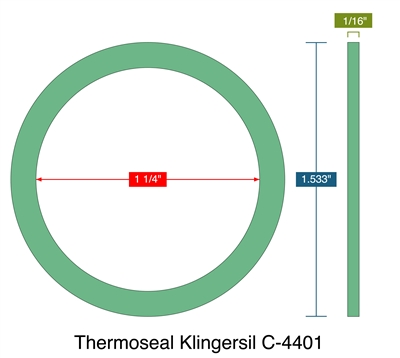 Thermoseal Klingersil C-4401 -  1/16" Thick - Ring Gasket - 1.25" ID - 1.533" OD