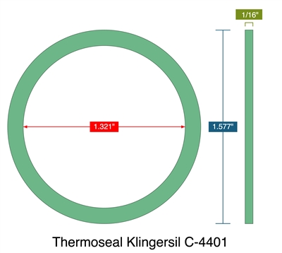 Thermoseal Klingersil C-4401 - Ring Gasket -  1/16" Thick - 1.321" ID - 1.577" OD