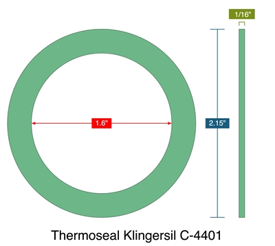 Thermoseal Klingersil C-4401 -  1/16" Thick - Ring Gasket - 1.6" ID - 2.15" OD