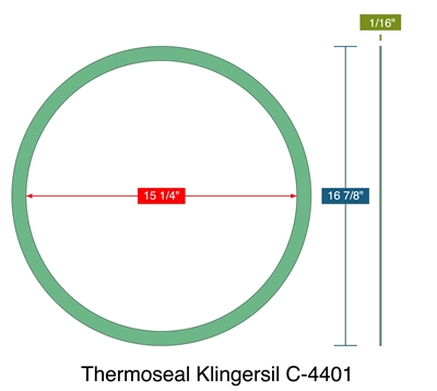 Thermoseal Klingersil C-4401 -  1/16" Thick - Ring Gasket - 15.25" ID - 16.875" OD